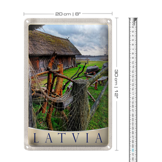 Blechschild Reise 20x30cm Lettland Natur Häuschen Urlaub Europa