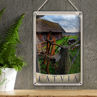 Blechschild Reise 20x30cm Lettland Natur Häuschen Urlaub Europa