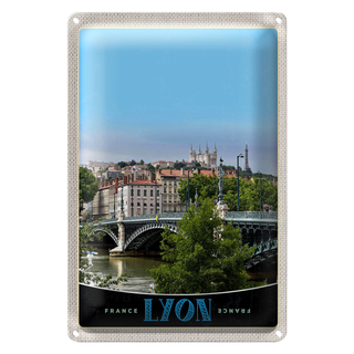 Blechschild Reise 20x30cm Lyon Brücke Frankreich Fluss Schloss