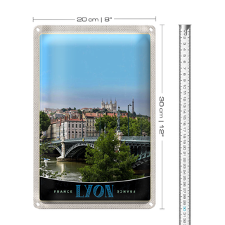 Blechschild Reise 20x30cm Lyon Brücke Frankreich Fluss Schloss