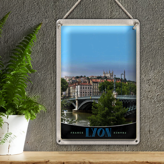 Blechschild Reise 20x30cm Lyon Brücke Frankreich Fluss Schloss