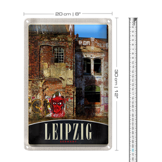Blechschild Reise 20x30cm Leipzig Deutschland Gebäude Graffiti