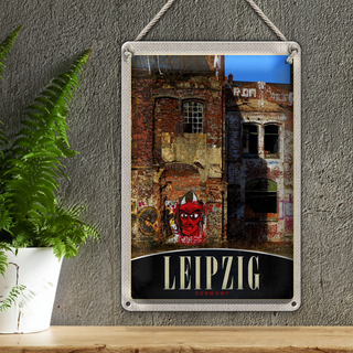 Blechschild Reise 20x30cm Leipzig Deutschland Gebäude Graffiti