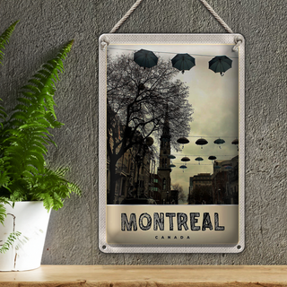 Blechschild Reise 20x30cm Montreal Kanada Europa Regenschirm
