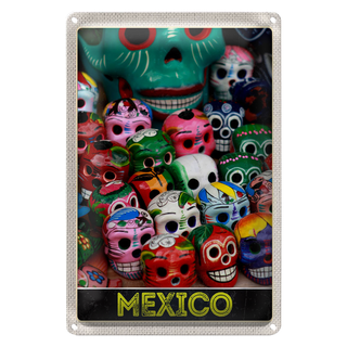 Blechschild Reise 20x30cm Mexiko Amerika USA bunte Totenköpfe