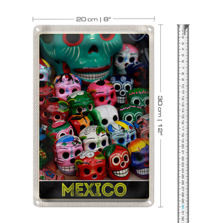 Blechschild Reise 20x30cm Mexiko Amerika USA bunte Totenköpfe