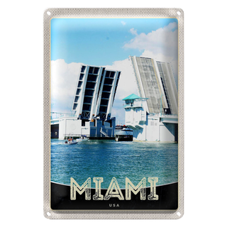 Blechschild Reise 20x30cm Miami Amerika USA Brücke Schiffe Meer