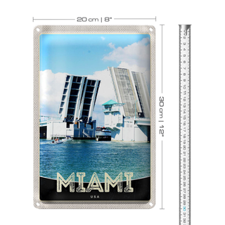 Blechschild Reise 20x30cm Miami Amerika USA Brücke Schiffe Meer
