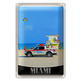 Blechschild Reise 20x30cm Miami USA Amerika Ozeanrettung Wagen