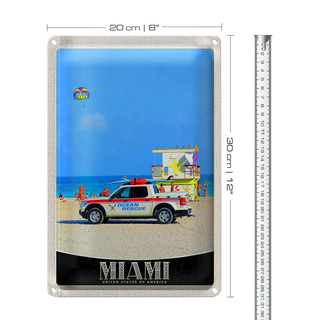Blechschild Reise 20x30cm Miami USA Amerika Ozeanrettung Wagen