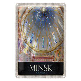Blechschild Reise 20x30cm Minsk Belarus Kirche Jesus Christus