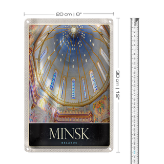 Blechschild Reise 20x30cm Minsk Belarus Kirche Jesus Christus