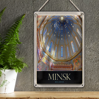 Blechschild Reise 20x30cm Minsk Belarus Kirche Jesus Christus