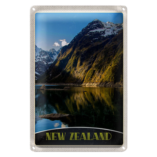 Blechschild Reise 20x30cm Neuseeland Meer Gebirge Natur Urlaub