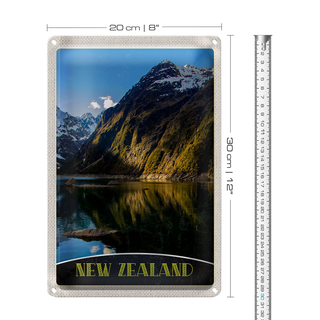 Blechschild Reise 20x30cm Neuseeland Meer Gebirge Natur Urlaub