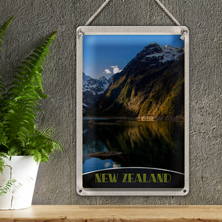 Blechschild Reise 20x30cm Neuseeland Meer Gebirge Natur Urlaub