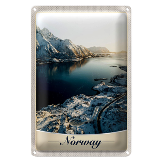 Blechschild Reise 20x30cm Norwegen Winterzeit Schnee Meer Urlaub