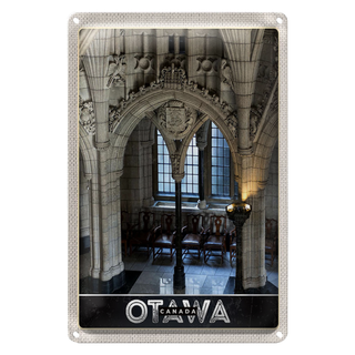 Blechschild Reise 20x30cm Otawa Kanada Kirche innen Skulptur