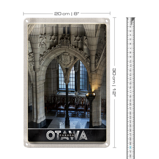 Blechschild Reise 20x30cm Otawa Kanada Kirche innen Skulptur