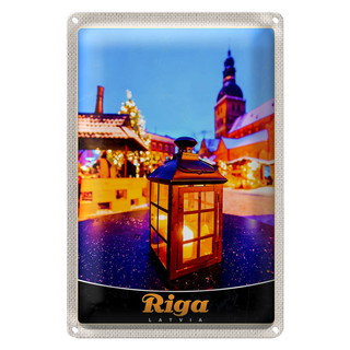 Blechschild Reise 20x30cm Riga Lettland Weihnachten Laterne