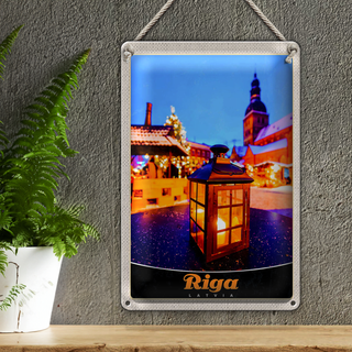 Blechschild Reise 20x30cm Riga Lettland Weihnachten Laterne