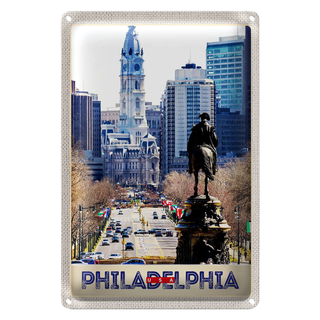 Blechschild Reise 20x30cm Philadelphia USA Amerika Stadt Kirche