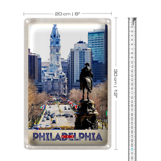 Blechschild Reise 20x30cm Philadelphia USA Amerika Stadt Kirche