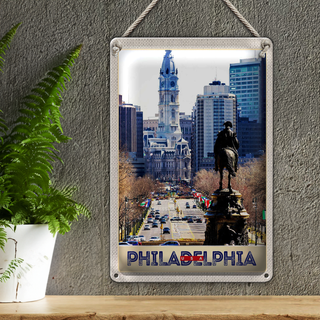 Blechschild Reise 20x30cm Philadelphia USA Amerika Stadt Kirche