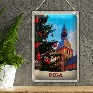 Blechschild Reise 20x30cm Riga Lettland Weihnachten Winterzeit