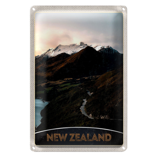 Blechschild Reise 20x30cm Neuseeland Gebirge Insel Stadt Straße