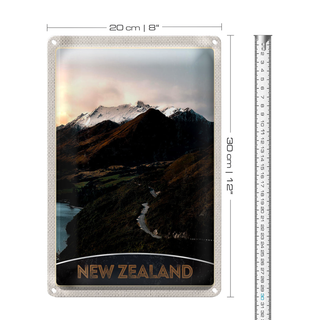 Blechschild Reise 20x30cm Neuseeland Gebirge Insel Stadt Straße