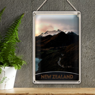 Blechschild Reise 20x30cm Neuseeland Gebirge Insel Stadt Straße