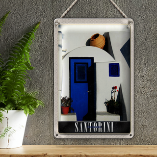 Blechschild Reise 20x30cm Santorini Griechenland Urlaub Strand
