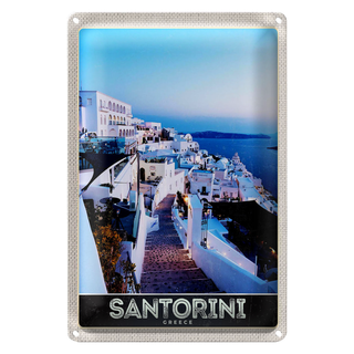 Blechschild Reise 20x30cm Santorini Insel weiße Häuser Urlaub
