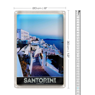 Blechschild Reise 20x30cm Santorini Insel weiße Häuser Urlaub