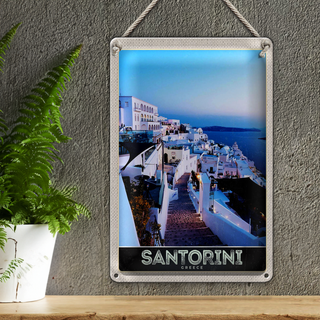 Blechschild Reise 20x30cm Santorini Insel weiße Häuser Urlaub