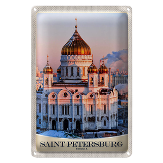 Blechschild Reise 20x30cm Saint Petersburg Kirche goldener Dach