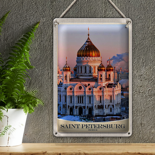 Blechschild Reise 20x30cm Saint Petersburg Kirche goldener Dach