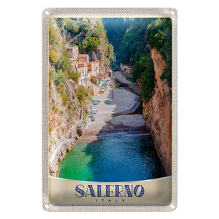Blechschild Reise 20x30cm Salerno Insel Natur Boot Strand Sonne