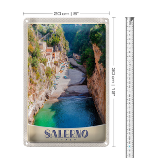 Blechschild Reise 20x30cm Salerno Insel Natur Boot Strand Sonne