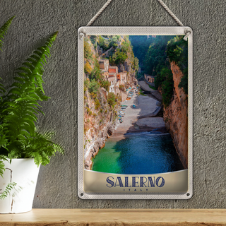 Blechschild Reise 20x30cm Salerno Insel Natur Boot Strand Sonne