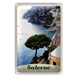 Blechschild Reise 20x30cm Salerno Italien Meer Strand Sonne Boot