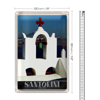 Blechschild Reise 20x30cm Santorini Innsel Meer Kreuz Kirche