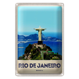 Blechschild Reise 20x30cm Brasilien Amerika Christus Statuee