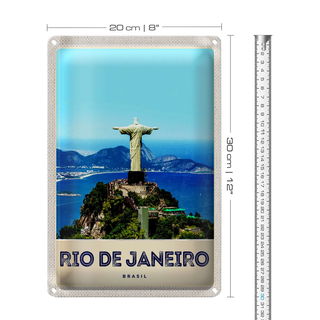 Blechschild Reise 20x30cm Brasilien Amerika Christus Statuee