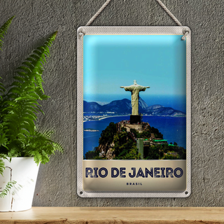 Blechschild Reise 20x30cm Brasilien Amerika Christus Statuee