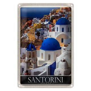 Blechschild Reise 20x30cm Santorini Griechenland Häuser weiss