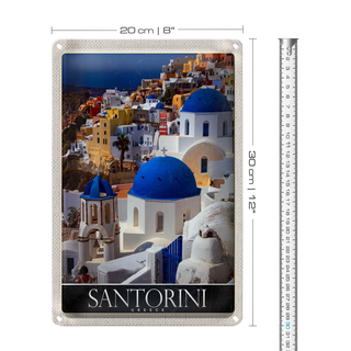 Blechschild Reise 20x30cm Santorini Griechenland Häuser weiss