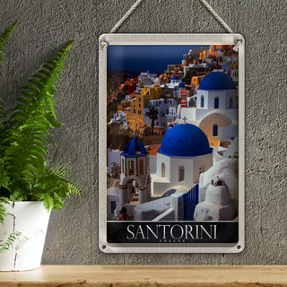 Blechschild Reise 20x30cm Santorini Griechenland Häuser weiss