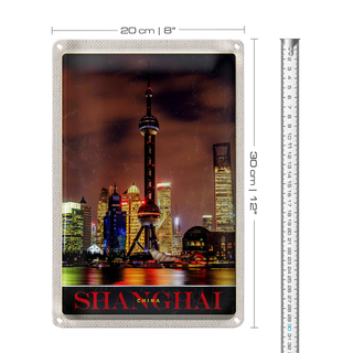 Blechschild Reise 20x30cm Shanghai China Stadt Tower Meer Urlaub